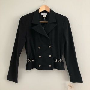 90s Vintage Black Textured Blazer w Silver Details